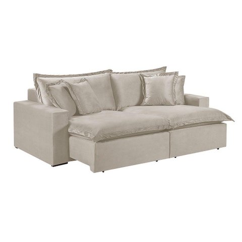 Sofá 4 Lugares Retrátil com Encosto Fixo Martins M-145 Creme