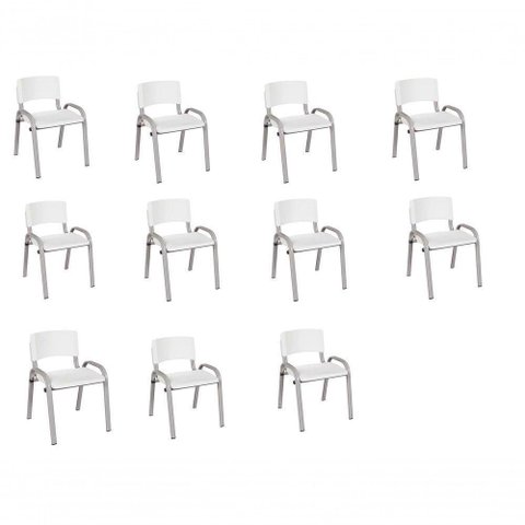 Kit 11 Cadeira Iso Infantil Creche, Base Cinza Branco