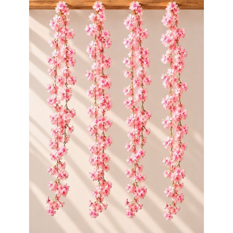 Kit 4 Corrente de Cerejeira Artificial para Decoração 180cm Branco e Rosa