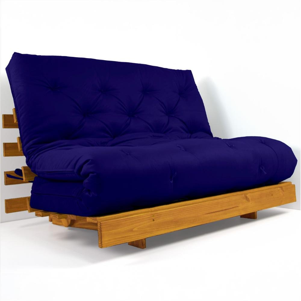 Sofá Cama Casal Futon Tokio Azul Royal Acquablock Madeira Maciça Cor Mel - 4