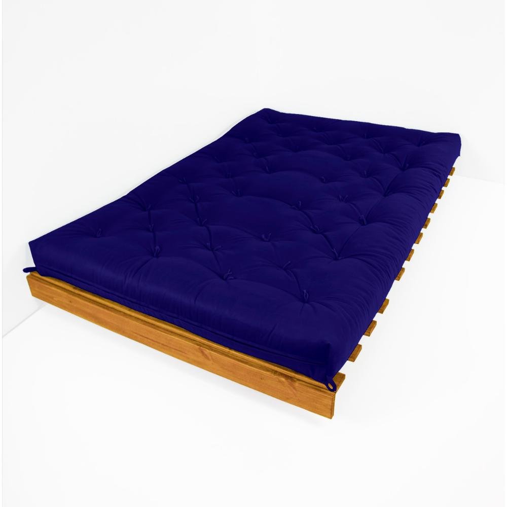 Sofá Cama Casal Futon Tokio Azul Royal Acquablock Madeira Maciça Cor Mel - 3