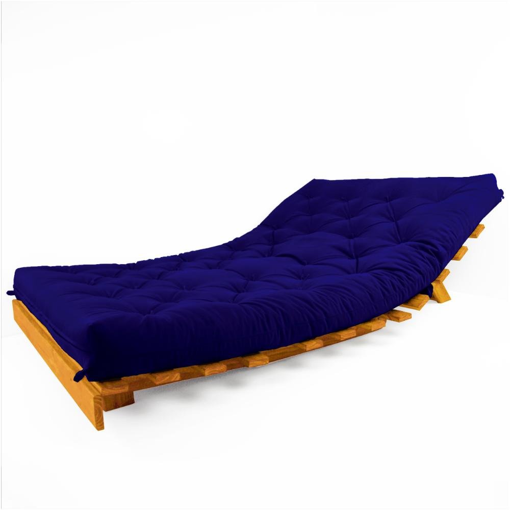 Sofá Cama Casal Futon Tokio Azul Royal Acquablock Madeira Maciça Cor Mel - 2