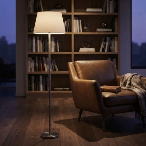 Luminária de Chão Piso Abajur Alumínio Altura 1,6m Cúpula Cônica Grande Ref 78 Chumbo Cup Bege