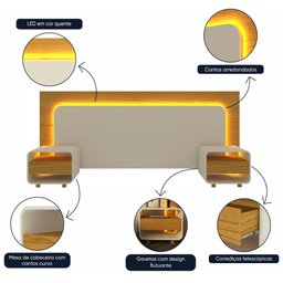 Cabeceira com Led e Mesa de Cabeceira 140/160/195 Innova Naturale Off White - Gelius - 2