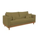 Ver imagem 1 de Sofá Living 3 Lugares Linho Resistente Madeira + Almofadas Capuccino