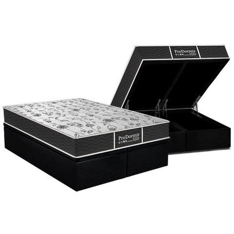 Cama Box Baú Queen: Colchão Molas Probel Prolastic ProDormir Sleep + Base CRC Suede Black(158x198)