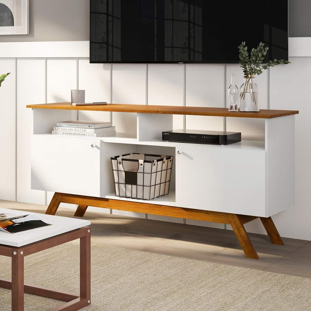 Rack para Tv Amsterdã Branco e Madeira Branco e Madeira | MadeiraMadeira
