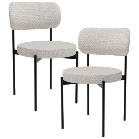 Kit 02 Cadeiras Estofadas para Sala de Jantar Louvre L02 Bouclê Cru - Lyam Decor