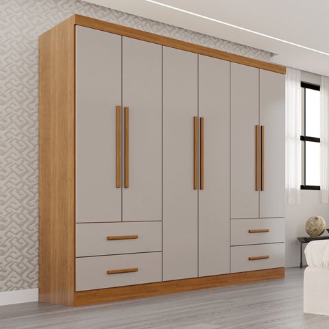 Guarda-Roupa Casal 6 Portas 4 Gavetas Texas Premium Marrom/Cinamomo/Off White