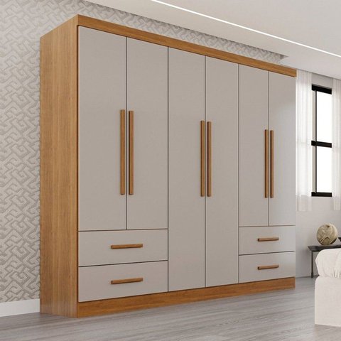 Guarda-Roupa Casal 6 Portas 4 Gavetas Texas Premium Marrom/Cinamomo/Off White