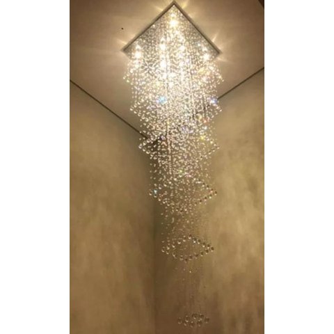 LUSTRE DE CRISTAL PARA PÉ DIREITO DUPLO COM 2,10 M DE ALTURA BASE DE INOX 70X70CM
