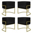Ver imagem 1 de Kit 4 Poltronas Reforçada Decorativa Sala Nayara Base Ferro Dourado Suede Preto