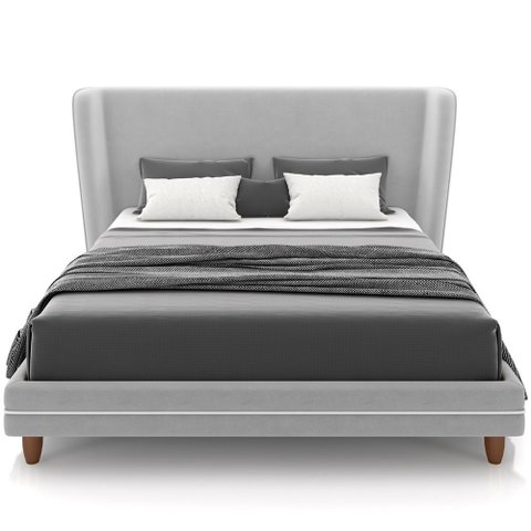 Cabeceira Queen Nilo 160cm com Cama Pés Madeira Suném P05 Veludo Cinza - Lyam Decor
