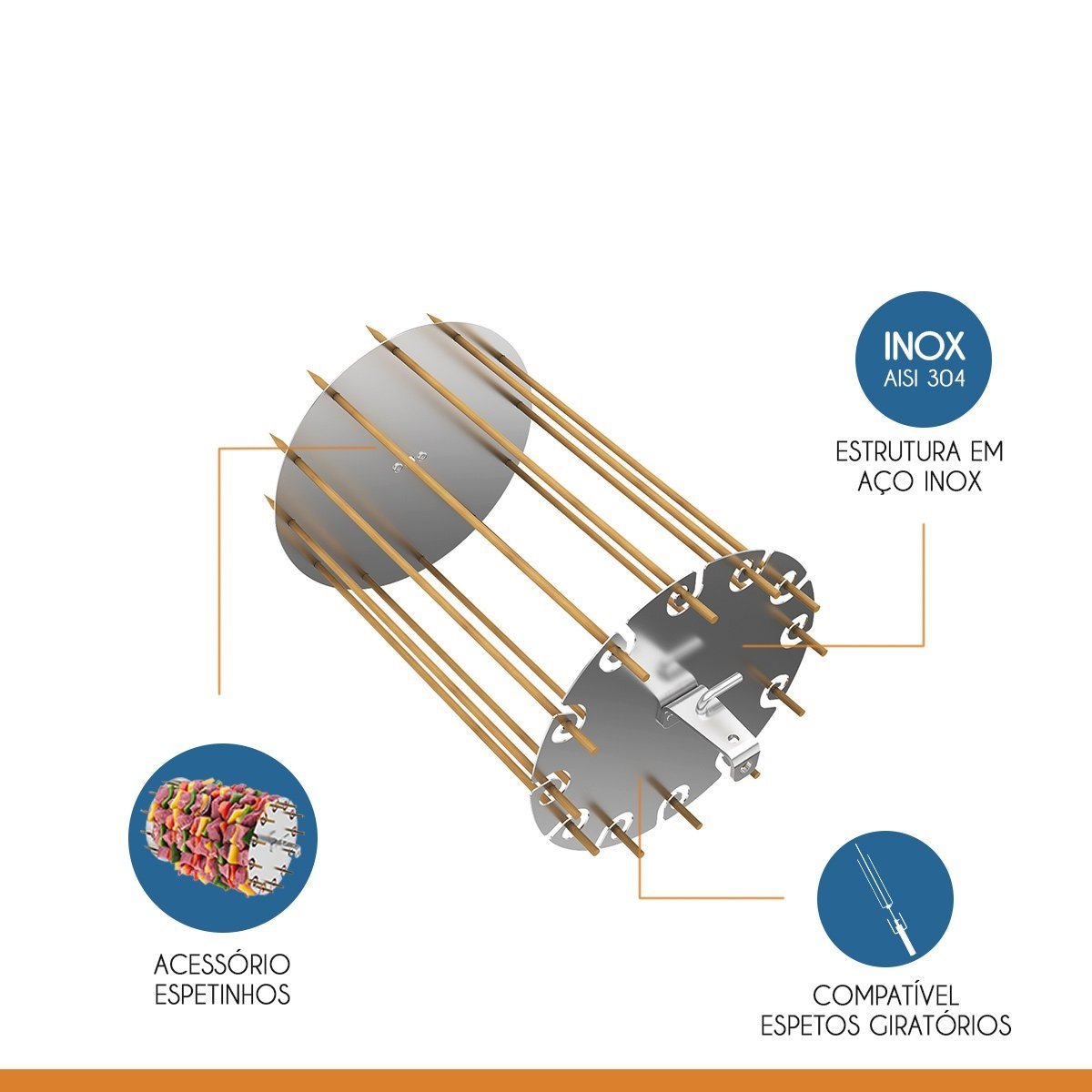 Espeto Giratório Elétrico Bivolt + Acessório Para 8 Espetinhos