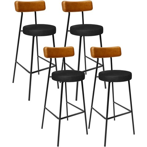 Kit 04 Banquetas Alta Bar Cozinha Sala De Jantar Milão L02 Couríssimo Whisky Preto - Lyam Decor