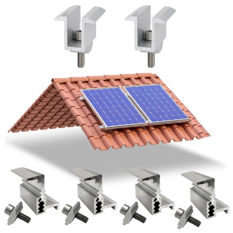 Kit Fixador Grampo Final e Intermediário Linha C para 02 Placas Painel Solar Alumínio e Inox | Perfi