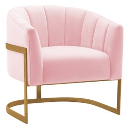 Poltrona Decorativa Sala de Estar Recepção Mavie Base de Ferro Dourado Suede Doce Sonho Móveis Rosa  - 1