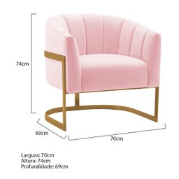 Poltrona Decorativa Sala de Estar Recepção Mavie Base de Ferro Dourado Suede Doce Sonho Móveis Rosa  - 3