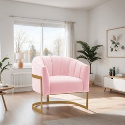 Poltrona Decorativa Sala de Estar Recepção Mavie Base de Ferro Dourado Suede Doce Sonho Móveis Rosa  - 2