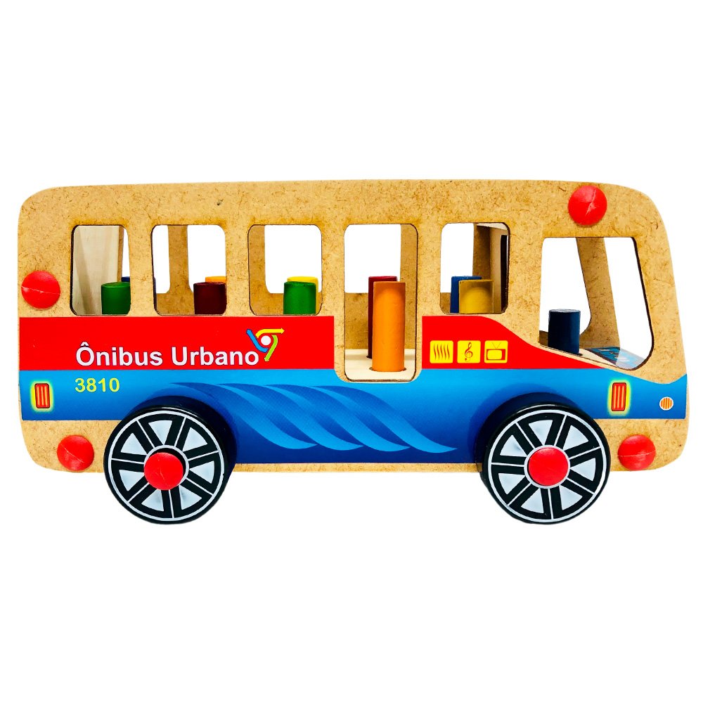 Ônibus de Brinquedo em Madeira Infantil Educativo Carimbras - 3