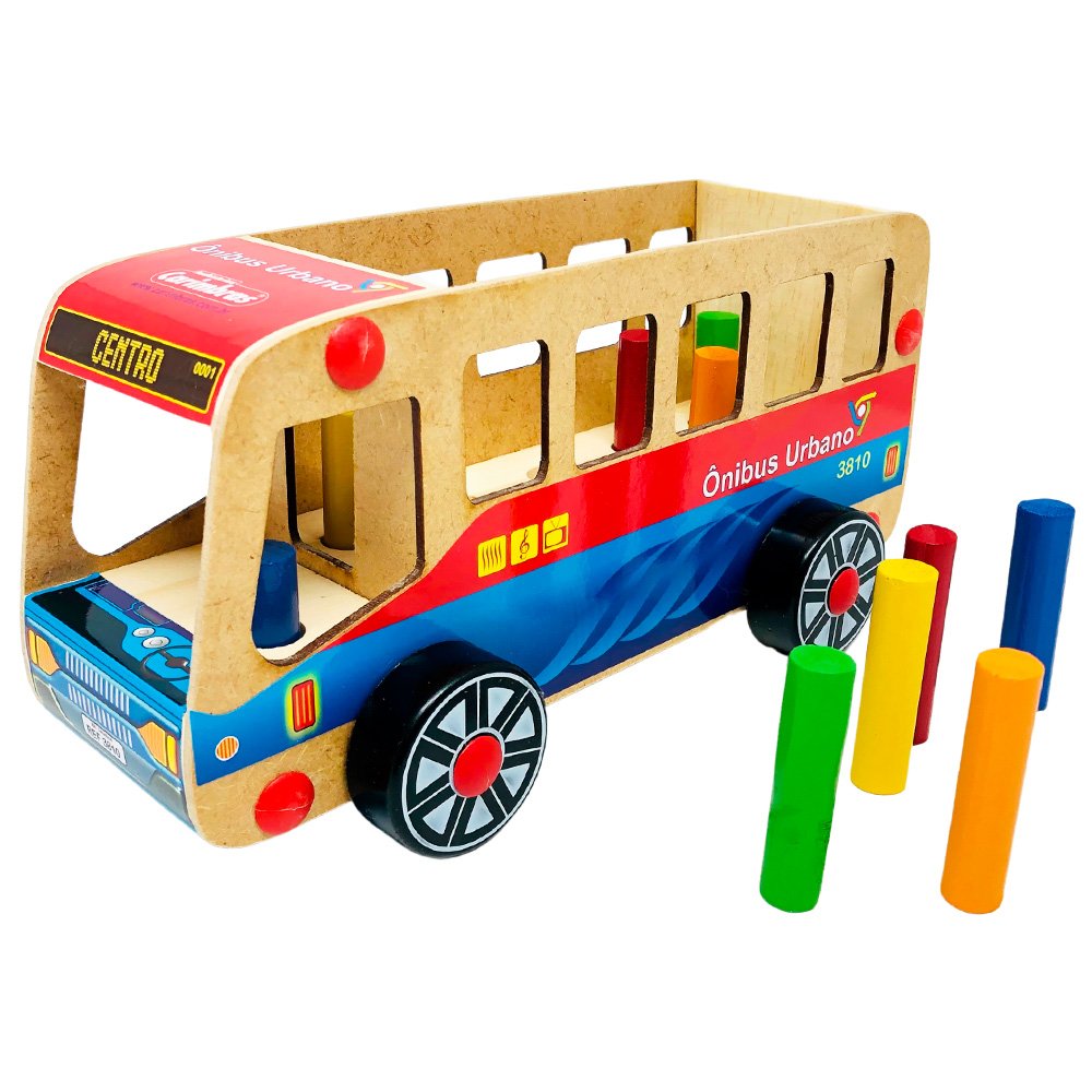 Ônibus de Brinquedo em Madeira Infantil Educativo Carimbras