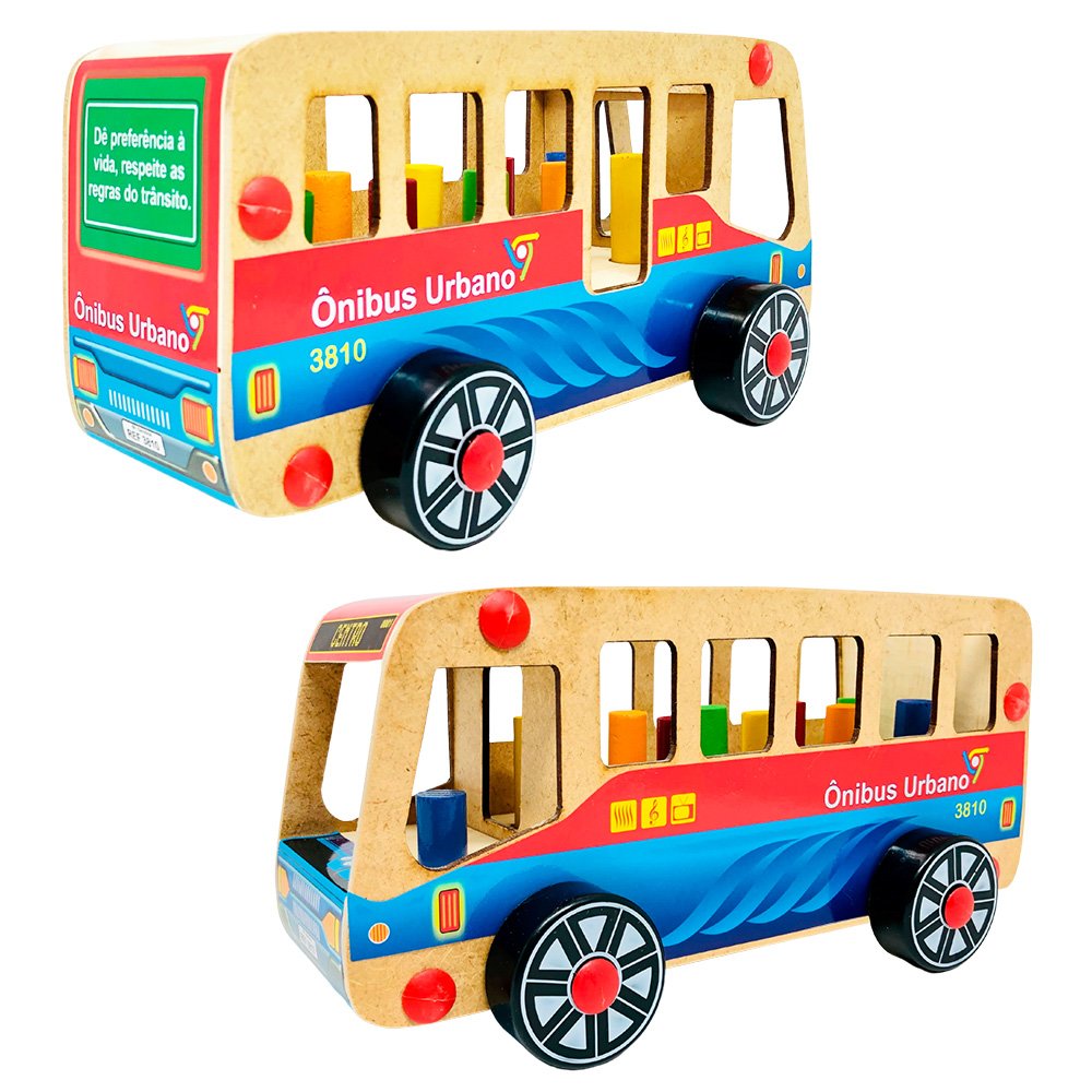 Ônibus de Brinquedo em Madeira Infantil Educativo Carimbras - 2