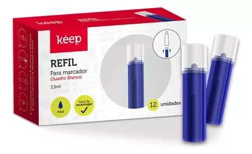 12 Uni Refil P/ Marcador de Quadro Branco Azul Keep - Mr002