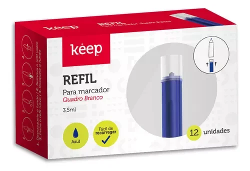 12 Uni Refil P/ Marcador de Quadro Branco Azul Keep - Mr002 - 3