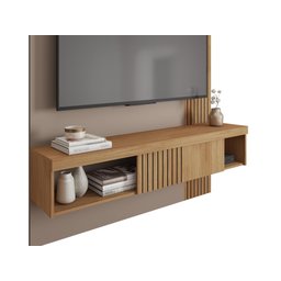 Painel para Tv até 45 Polegadas Sala Quarto Luxo Completo Ripado Moderno Rack Cor Fendi/buriti - 4