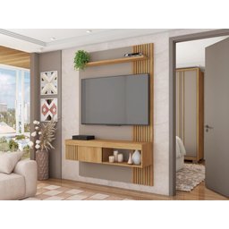 Painel para Tv até 45 Polegadas Sala Quarto Luxo Completo Ripado Moderno Rack Cor Fendi/buriti - 2