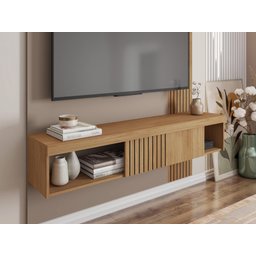 Painel para Tv até 45 Polegadas Sala Quarto Luxo Completo Ripado Moderno Rack Cor Fendi/buriti - 3