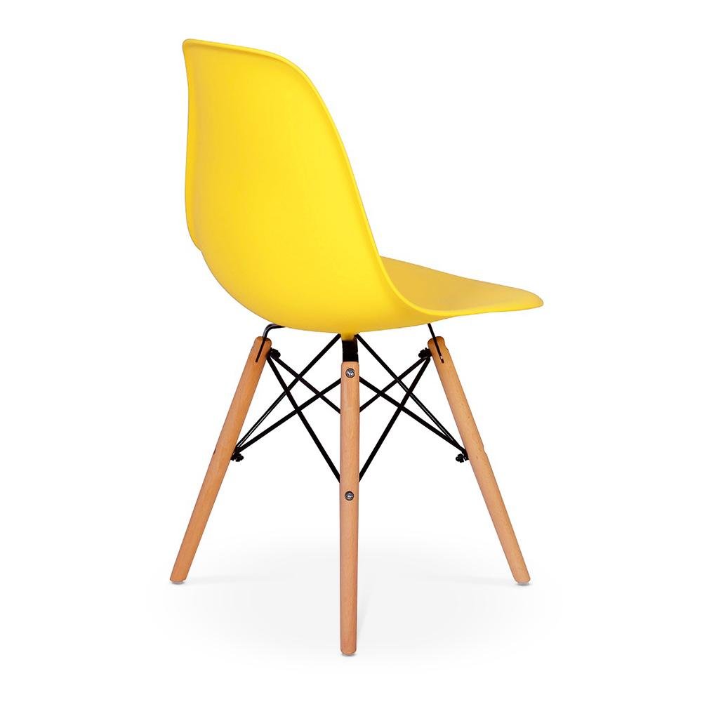 Conjunto Mesa de Jantar Redonda Hairpin 90cm Natural com 3 Pés + 4 Cadeiras Eames Eiffel - Amarelo - 4