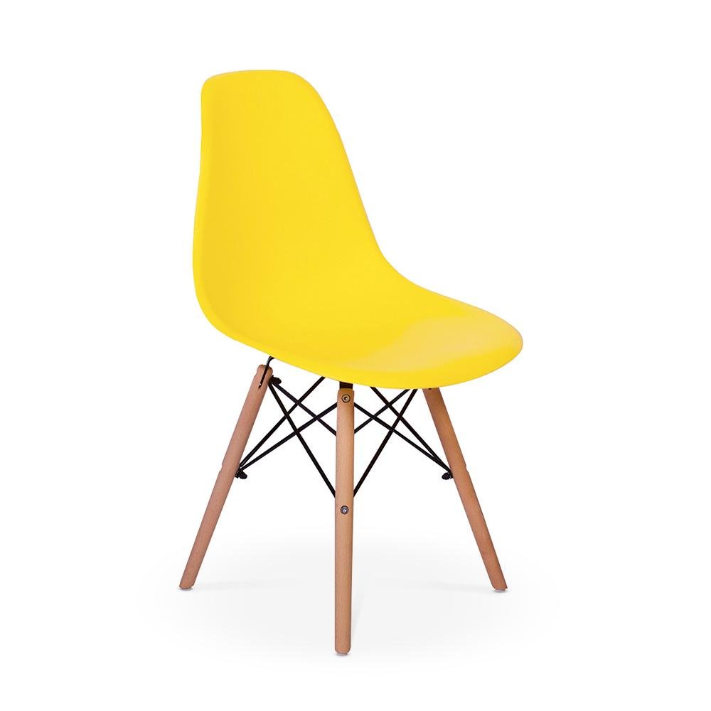 Conjunto Mesa de Jantar Redonda Hairpin 90cm Natural com 3 Pés + 4 Cadeiras Eames Eiffel - Amarelo - 3