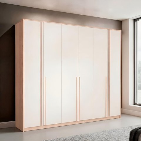 Guarda-Roupa Casal 6 Portas Marseille Bege/Off White/Carvalho Nature