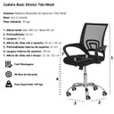 Ver imagem 5 de Cadeira de Escritório Basic Diretor Tela Mesh Preta Base Giratória Cromada Altura Ajustável