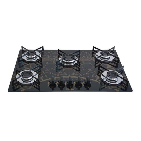 Cooktop Chamalar Bivolt Premium 5 Bocas Ultra Chama Vidro Temperado Mesclado Preto