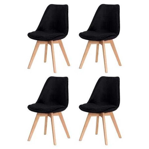 Kit 4 Cadeiras Leda Saarinen Design Veludo Preta Sala Cozinha Jantar