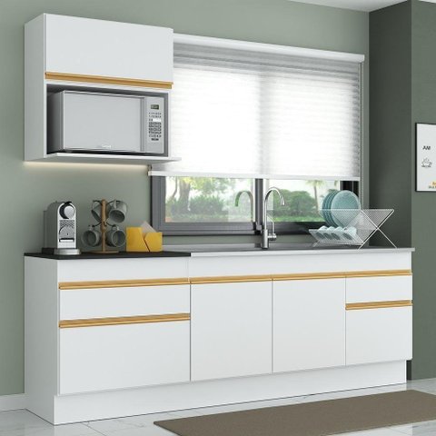 Armário Cozinha 220cm Com Rodapé Multimóveis Branco/dourado