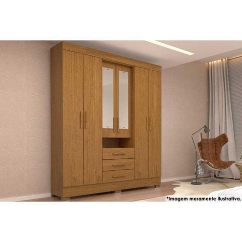 Guarda Roupa Casal 6 Portas (2 C/ Espelho) e 3 Gavetas Débora Cinamomo - Acp