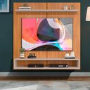 Ver imagem 1 de Painel Para Sala Pequena TV Até 50 Polegadas Carvalho Nobre Griz Tibério Shop JM