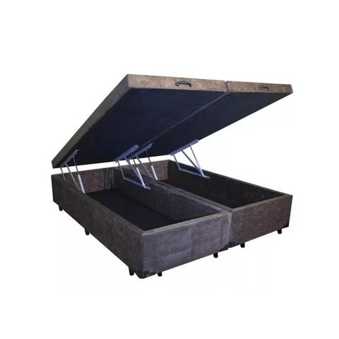 Cama Box Baú King Blue Bipartido Acolchoes Suede Marrom 41x193x203
