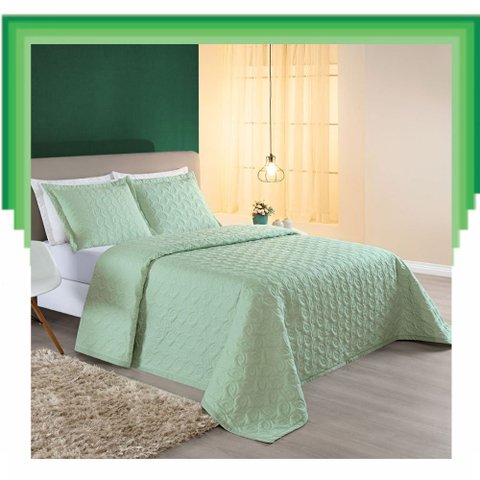 Colcha Cobre Leito Valença King 3 Peças Dupla Face - Verde