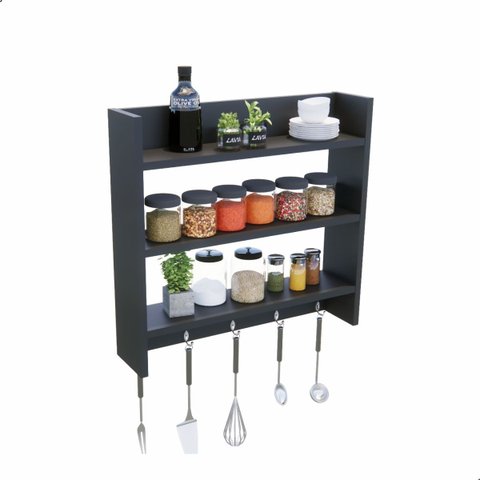 Porta Condimento Porta Tempero Cor Preto Reforçado com Prateleiras para 3kg