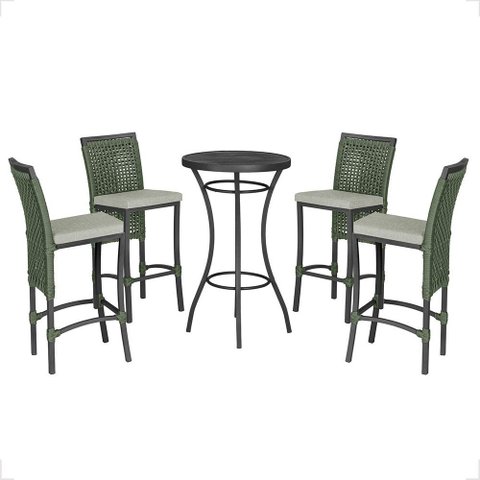 Mesa Bistrô com 4 Banquetas Roma Preta Corda Náutica Estofado 3 Trama Original