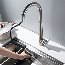Torneira Misturador Monocomando Aço Escovado Gourmet Bica com Ducha Extensível para Cozinha - 4