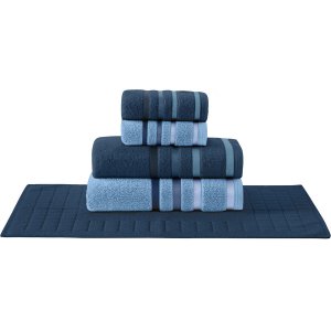 Jogo de Toalha 5 Peças - Lumiére - Fio Penteado - 100% Algodão - Teka Cor: Azul / Marinho