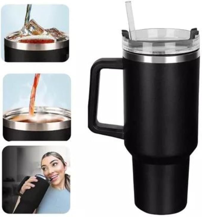 Copo Térmico Grande 1200 Ml Canudo Parede Dupla Cor Preto - 2