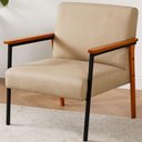 Ver imagem 2 de Poltrona Fontana Couro Bege Base em Madeira com Metal Preto