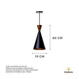 Kit 3 Lustre Pendente Interno Mesa Jantar Balcão Canadá: Preto topo Cobre - 3