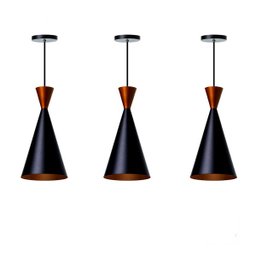 Kit 3 Lustre Pendente Interno Mesa Jantar Balcão Canadá: Preto topo Cobre - 1